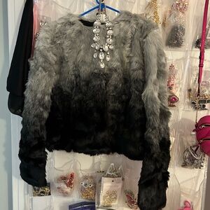 New York & Company Faux Fur Teddy Jacket - Gray and Black